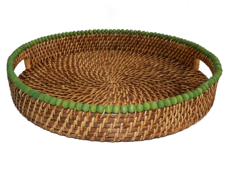 Custom-made Rattan Serving Tray with Wooden Beads - Eco-friendly Home Decor